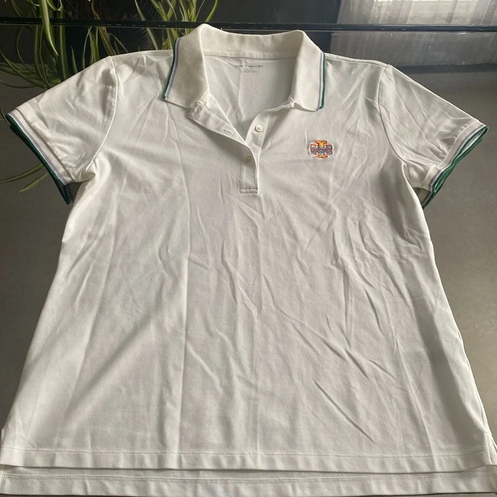 Tory Sport White Polo Shirt with Multicolor Trim - Picture 2 of 8